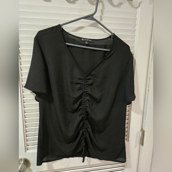 INC International Concepts Tops - INC International Concepts Black Gathered V-Neck Blouse